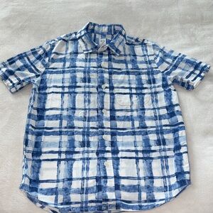 Gap Blue and White Plaid Short Sleeve Button-Up Shirt Size M (8)